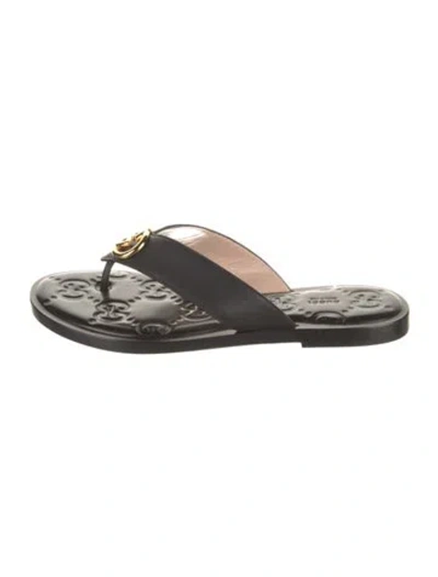 Pre-owned Gucci Interlocking G Logo Leather Flip Flops W/ Tags In Black