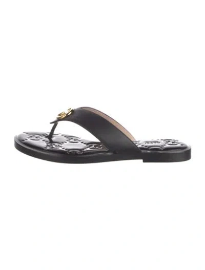 Pre-owned Gucci Interlocking G Logo Leather Flip Flops W/ Tags In Black