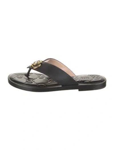 Pre-owned Gucci Interlocking G Logo Leather Flip Flops W/ Tags In Black