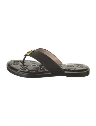 Pre-owned Gucci Interlocking G Logo Leather Flip Flops W/ Tags In Black