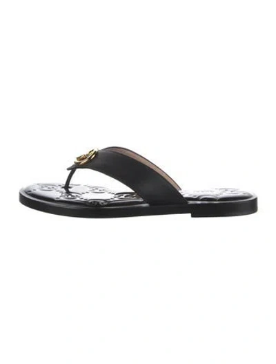 Pre-owned Gucci Interlocking G Logo Leather Flip Flops W/ Tags In Black