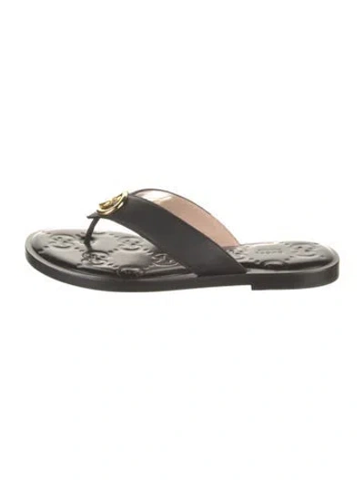 Pre-owned Gucci Interlocking G Logo Leather Flip Flops W/ Tags In Black