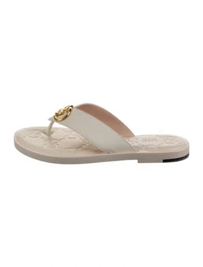 Pre-owned Gucci Interlocking G Logo Leather Flip Flops W/ Tags In Neutrals