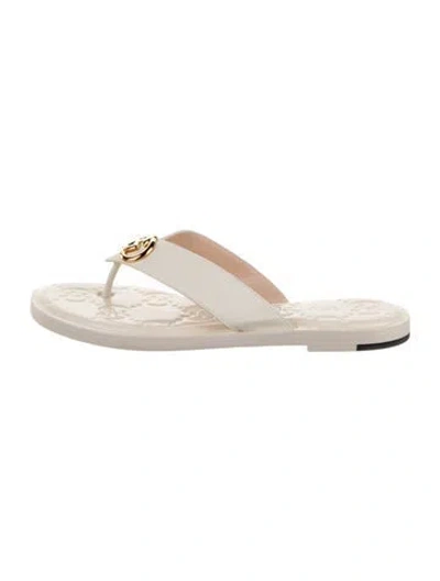 Pre-owned Gucci Interlocking G Logo Leather Flip Flops W/ Tags In Neutrals
