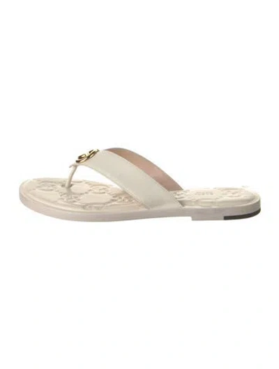 Pre-owned Gucci Interlocking G Logo Leather Flip Flops W/ Tags In Neutrals
