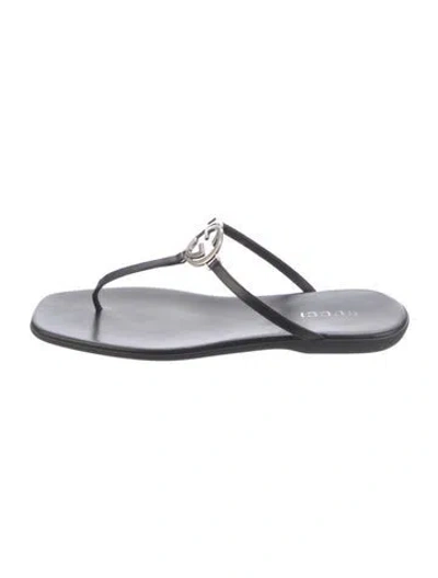 Pre-owned Gucci Interlocking G Logo Leather Flip Flops In White