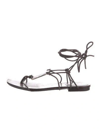 Pre-owned Gucci Interlocking G Logo Leather Gladiator Sandals In Brown