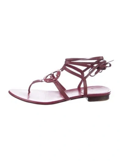 Pre-owned Gucci Interlocking G Logo Leather Gladiator Sandals In Burgundy