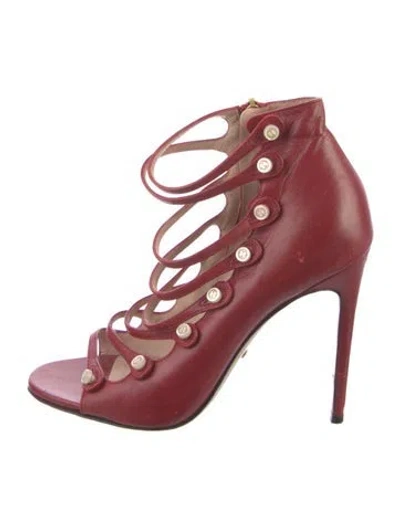 Pre-owned Gucci Interlocking G Logo Leather Gladiator Sandals In Red