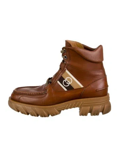 Pre-owned Gucci Interlocking G Logo Leather Hiking Boots In Brown