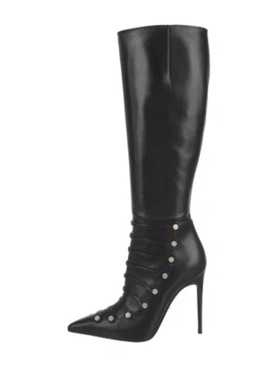 Pre-owned Gucci Interlocking G Logo Leather Lace-up Boots In Black