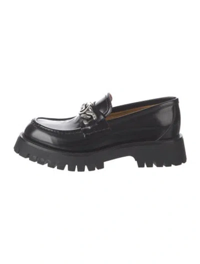 Pre-owned Gucci Interlocking G Logo Leather Loafers In Black