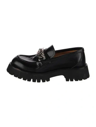 Pre-owned Gucci Interlocking G Logo Leather Loafers In Black