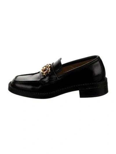 Pre-owned Gucci Interlocking G Logo Leather Loafers In Black
