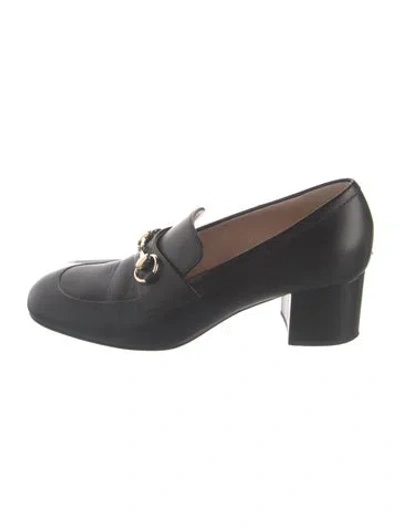 Pre-owned Gucci Interlocking G Logo Leather Loafers In Black