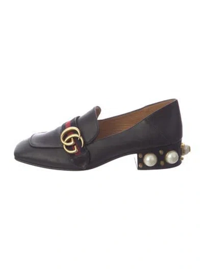 Pre-owned Gucci Interlocking G Logo Leather Loafers In Black