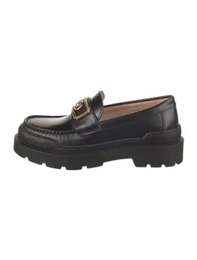 Pre-owned Gucci Interlocking G Logo Leather Loafers In Black