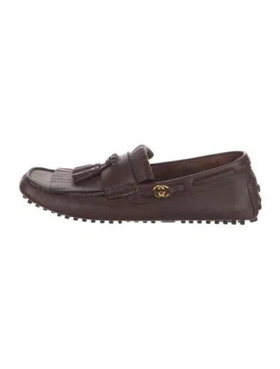Pre-owned Gucci Interlocking G Logo Leather Loafers In Brown