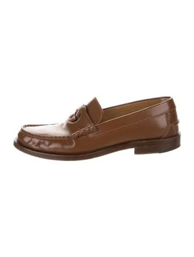 Pre-owned Gucci Interlocking G Logo Leather Loafers In Brown
