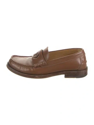Pre-owned Gucci Interlocking G Logo Leather Loafers In Brown