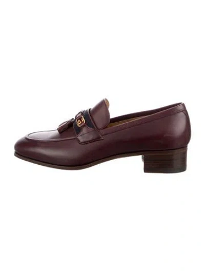 Pre-owned Gucci Interlocking G Logo Leather Loafers In Brown