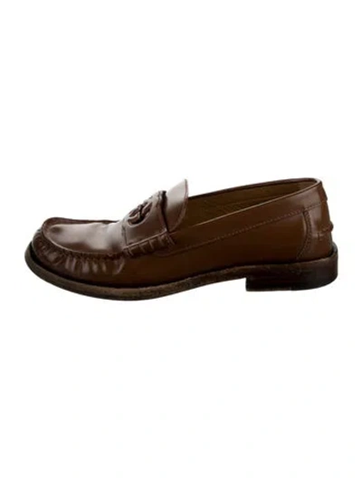 Pre-owned Gucci Interlocking G Logo Leather Loafers In Brown