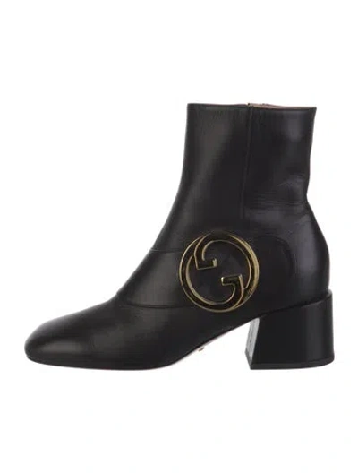 Pre-owned Gucci Interlocking G Logo Leather Moto Boots In Black
