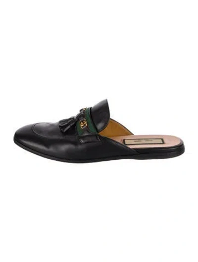 Pre-owned Gucci Interlocking G Logo Leather Mules In Black