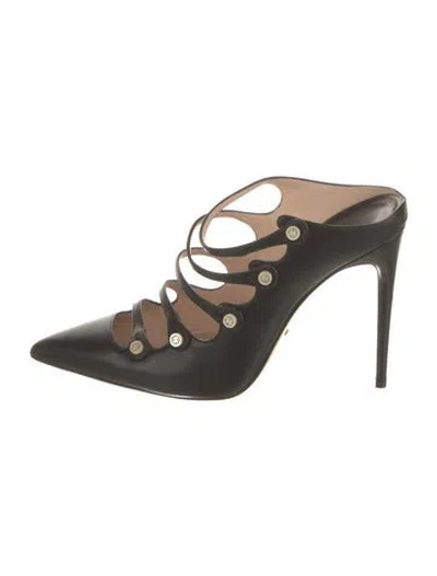 Pre-owned Gucci Interlocking G Logo Leather Mules In Black