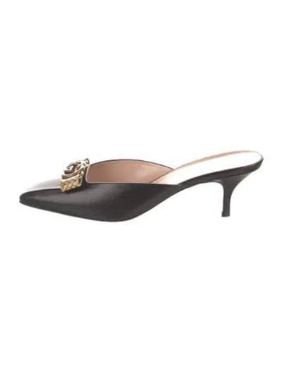 Pre-owned Gucci Interlocking G Logo Leather Mules In Black