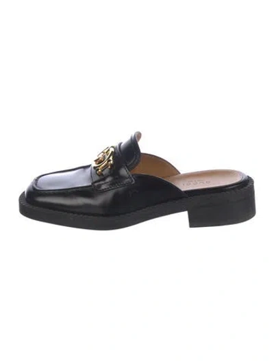 Pre-owned Gucci Interlocking G Logo Leather Mules In Black