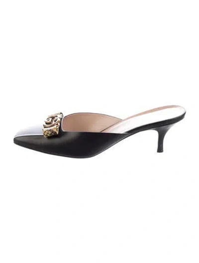 Pre-owned Gucci Interlocking G Logo Leather Mules In Black
