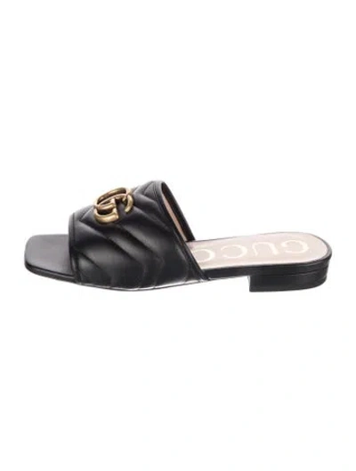 Pre-owned Gucci Interlocking G Logo Leather Mules In Black