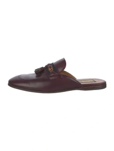 Pre-owned Gucci Interlocking G Logo Leather Mules In Burgundy