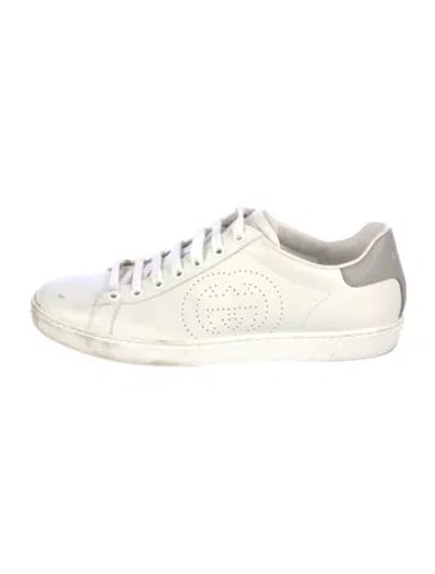 Pre-owned Gucci Interlocking G Logo Leather Mules In White