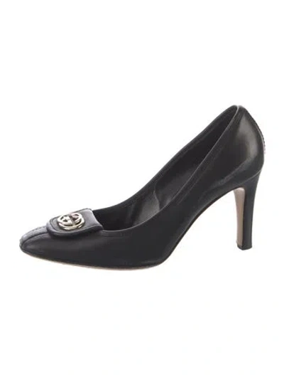 Pre-owned Gucci Interlocking G Logo Leather Pumps In Black
