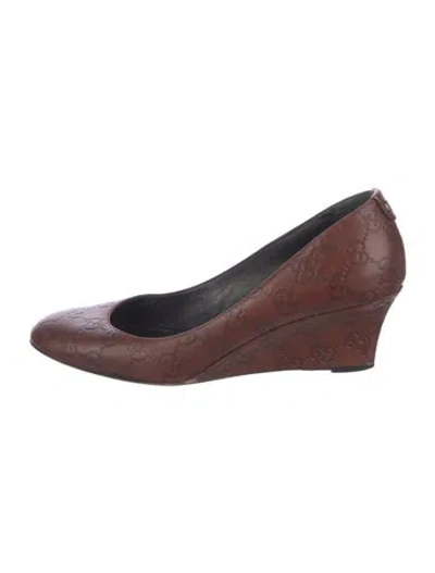 Pre-owned Gucci Interlocking G Logo Leather Pumps In Brown