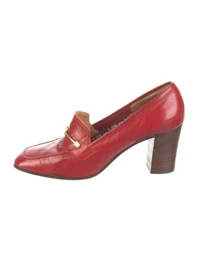 Pre-owned Gucci Interlocking G Logo Leather Pumps In Red