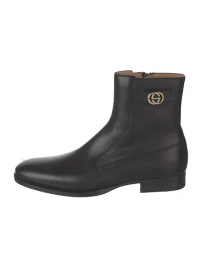Pre-owned Gucci Interlocking G Logo Leather Rain Boots In Black