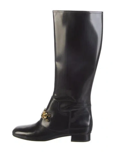 Pre-owned Gucci Interlocking G Logo Leather Riding Boots In Black