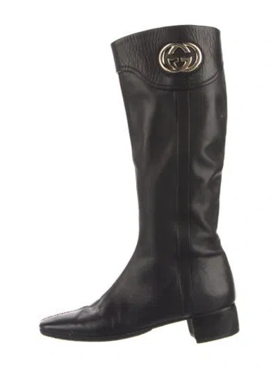 Pre-owned Gucci Interlocking G Logo Leather Riding Boots In Black
