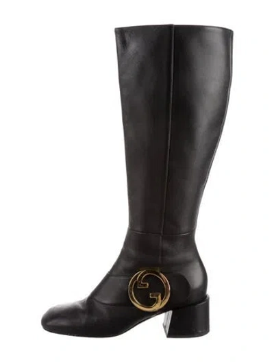 Pre-owned Gucci Interlocking G Logo Leather Riding Boots In Black