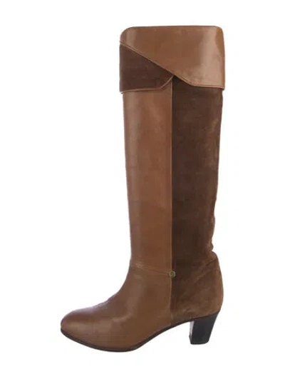 Pre-owned Gucci Interlocking G Logo Leather Riding Boots In Brown