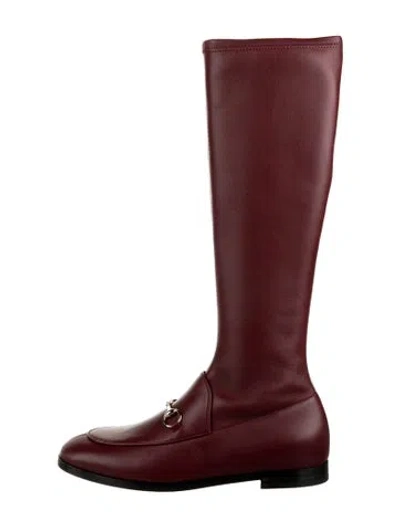 Pre-owned Gucci Interlocking G Logo Leather Riding Boots W/ Tags In Burgundy