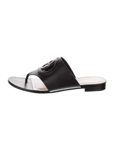 Pre-owned Gucci Interlocking G Logo Leather Slides In Black