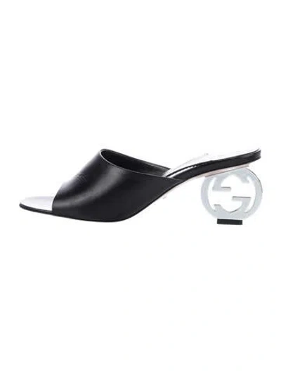 Pre-owned Gucci Interlocking G Logo Leather Slides In Blue