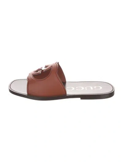 Pre-owned Gucci Interlocking G Logo Leather Slides In Brown