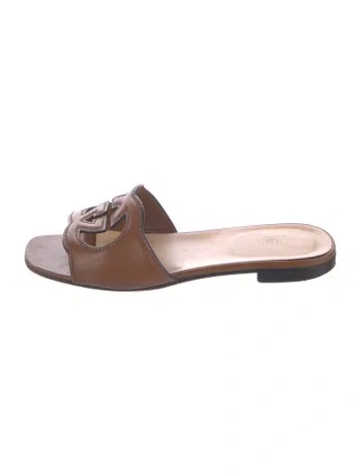 Pre-owned Gucci Interlocking G Logo Leather Slides In Brown