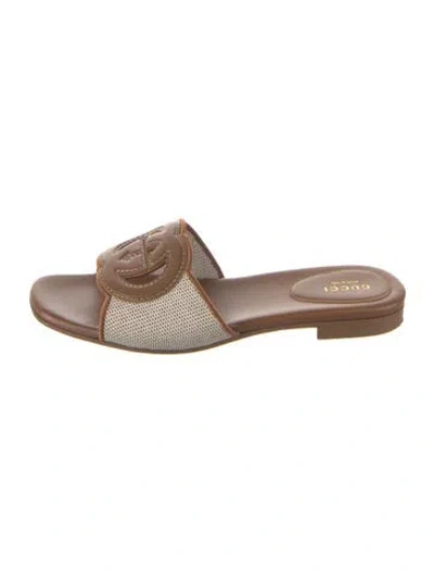 Pre-owned Gucci Interlocking G Logo Leather Slides In Brown
