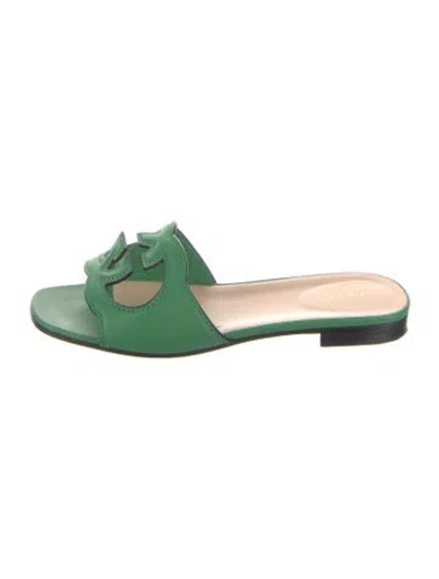 Pre-owned Gucci Interlocking G Logo Leather Slides In Green